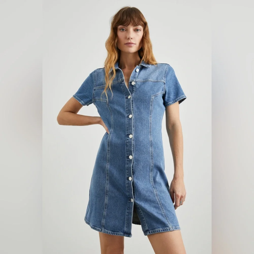 Rails Denim Pasadena Short Sleeve Button Front Dress 100% Cotton Mini Jean Sz S - Picture 1 of 6